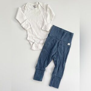 H&M Blue Ribbed Pants & Gerber White Long Sleeve Kids Matching Set